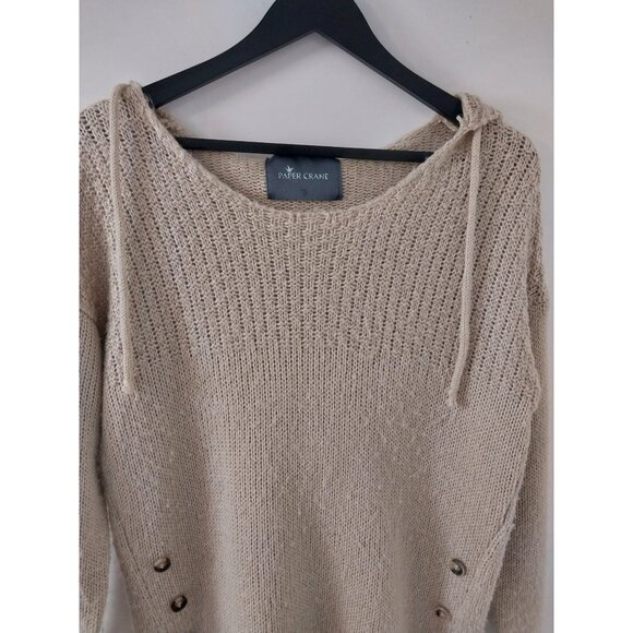 Paper Crane Tan Hooded Oversized Knit Long Sleeve Sweater Shirt Sz S/M - Picture 4 of 9